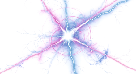 Energetic lightning strikes with vibrant colors on a black background create a dynamic, powerful design