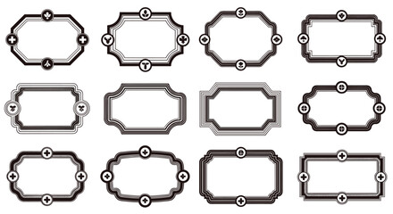 Obraz premium Collection of vintage frames and labels with decorative borders and card suit symbols, perfect for casino or game-themed design.