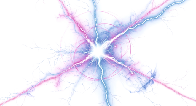 Energetic lightning strikes with vibrant colors on a black background create a dynamic, powerful design