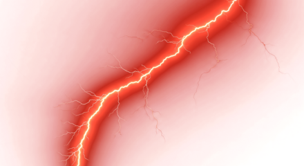 Dramatic red lightning strike illuminates dark sky with raw power and intense energy