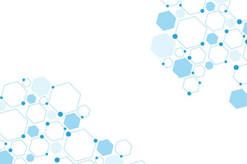 Science network pattern blue Hexagonal abstract background. Big Data Visualization structure elements . Health care and science medical pattern innovation. Template design with concept Dots and lines.