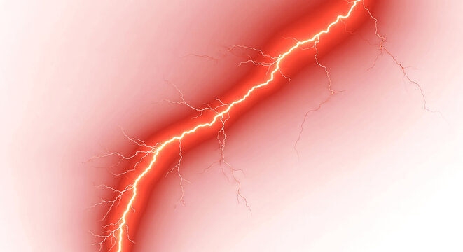 Dramatic red lightning strike illuminates dark sky with raw power and intense energy