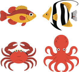 Sea Animals Colorful Vector | Marine Life Illustration