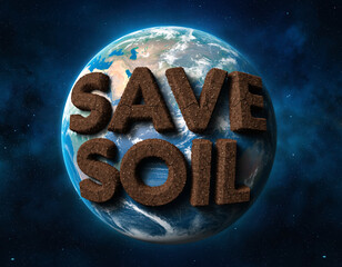 Save Soil Text on Planet Earth – Global Environmental Protection and Soil Conservation Concept