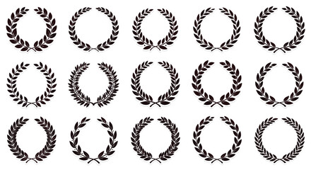 Obraz premium Collection of black laurel wreaths with a grunge texture, symbolizing victory, honor, and achievement in a vintage style.