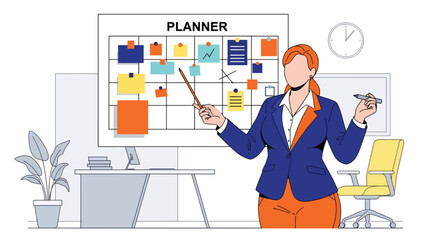 Professional woman reviewing calendar tasks to plan daily schedule. Ideal for productivity, time management, and business planning content