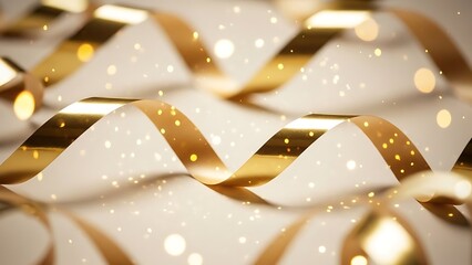 Elegant Golden Ribbon Swirls with Sparkling Bokeh Lights for Festive Celebrations