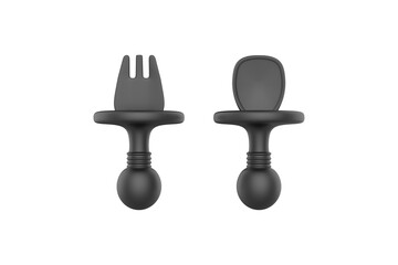 Eco-friendly Silicon Spoon and Fork for Baby Feeding. 3d illustration