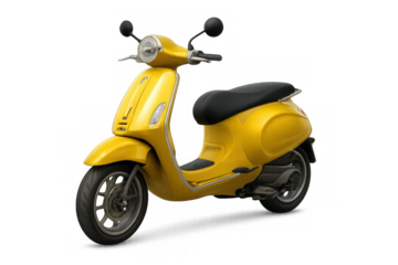 Yellow motor scooter on transparent background, classic italian moped for urban transport and travel, isolated vehicle