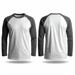 Blank long-sleeve raglan t-shirt, front and back view