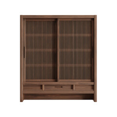 Traditional japanese shoji screen with vertical wooden slats and sliding doors isolated on transparent background