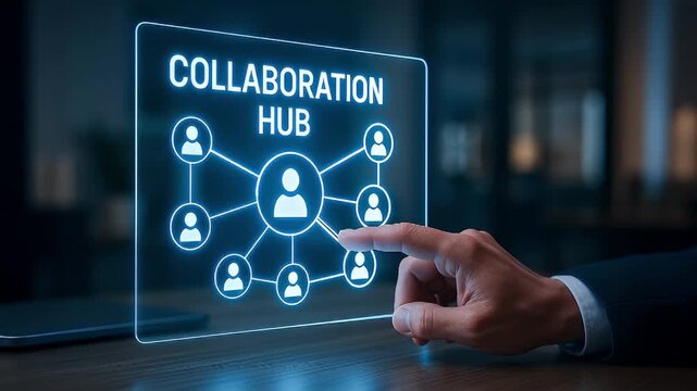 Collaboration hub network interface touchscreen teamwork communication platform office technology collaboration hub network connection teamwork interface digital collaboration platform touchscreen - Powered by Adobe