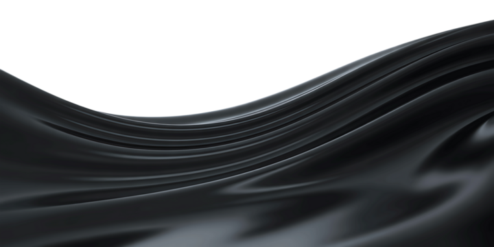 Abstract flowing dark grey fabric with subtle highlights isolated on transparent background