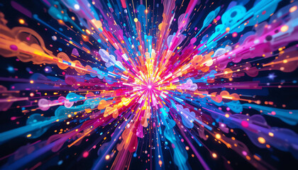 Vivid neon floral explosion, abstract energy burst, artistic digital style, 8K
