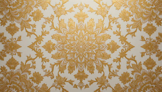 Soft ornamental Islamic floral pattern with gold tint, elegant symmetry, 8K - Powered by Adobe