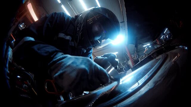 Intense close-up of worker applying vehicle wrap detail