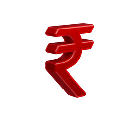 Vibrant red 3D Indian Rupee currency symbol, representing India economy. 3d illustration