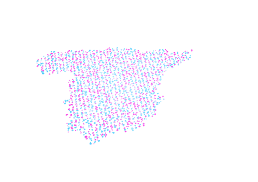 Illuminated Spain Digital Data Map Pink And Blue Neon Glowing Particles 3D Illustration - Powered by Adobe