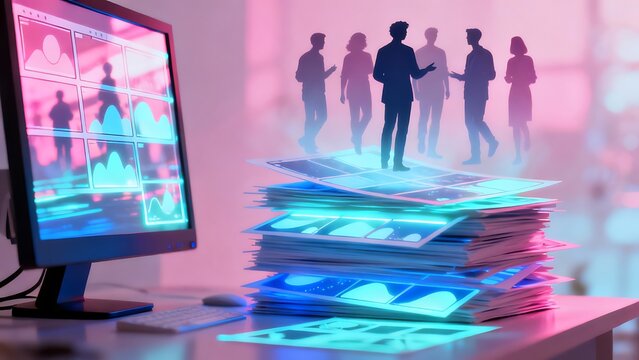 Generative AI data presentation with holographic silhouettes.