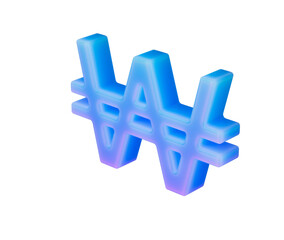 Obraz premium 3D Korean Won currency symbol in vibrant blue and purple neon gradient. 3d illustration