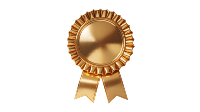 Stunning gold award rosette perfect for recognizing achievement and celebrating success with flair isolated on white background