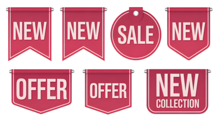 Grab attention with these vibrant sale banners for new collections and special offers now online isolated on white background
