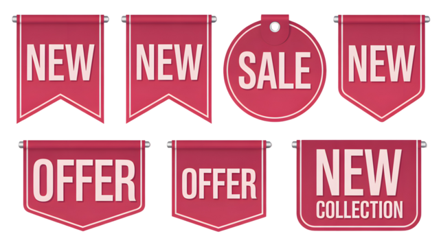Grab attention with these vibrant sale banners for new collections and special offers now online isolated on white background