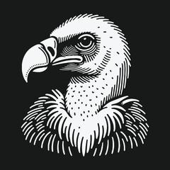 Obraz premium Vulture head illustration in a vintage black and white woodcut style.