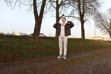 Woman doing morning exercises outdoors