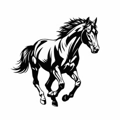 Majestic black horse galloping with powerful energy and grace in motion.