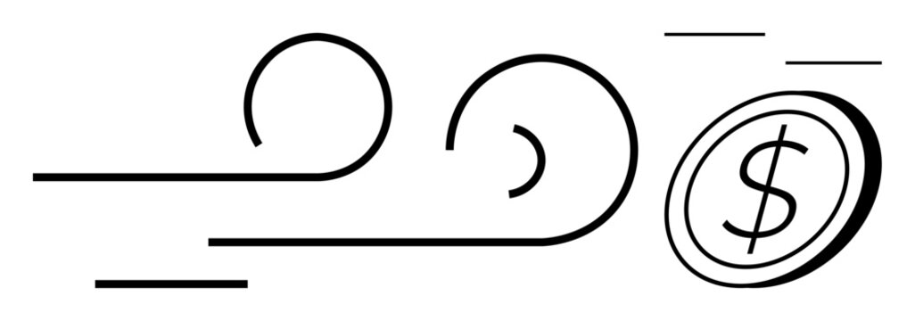 Fast-moving lines with a dollar coin highlight the concept of quick transactions, financial growth, or streamlined processes. Ideal for investment, banking, technology, commerce, speed, efficiency