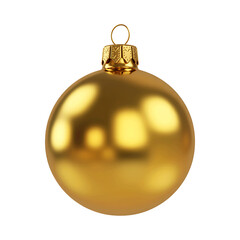 Shiny golden christmas ornament with reflections isolated on transparent background