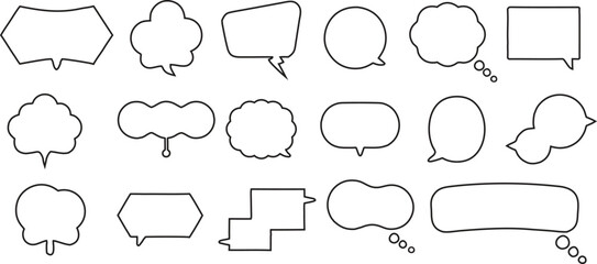 Obraz premium Comic speech bubble outline collection with diverse shapes for dialogue, thoughts, and captions. Perfect for comics, graphic design, stickers, and creative storytelling projects. Clean, simple 