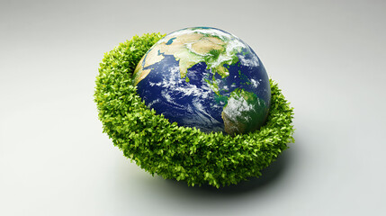 earth surrounded by green leaves, representing environmental protection and conservation