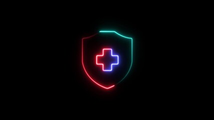 Glowing neon Business health and medical care insurance concept on the transparent background. Motion graphics of medical sign. healthy lifestyle, happiness . with 4k video animation.