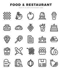 Simple Set of Food and Restaurant Related Vector Lineal Icons.