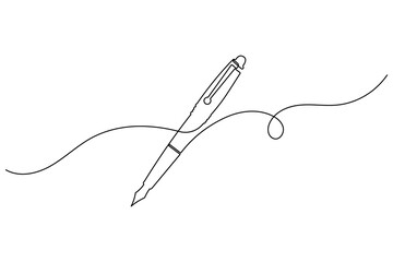 Obraz premium Single continuous line art drawing of a classic fountain pen with an ink stroke