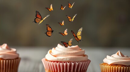 A whimsical scene featuring cupcakes and butterflies, celebrating a sense of magic and joy