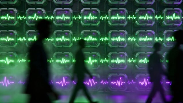 Generative AI futuristic data streams pulse through dark corridors.