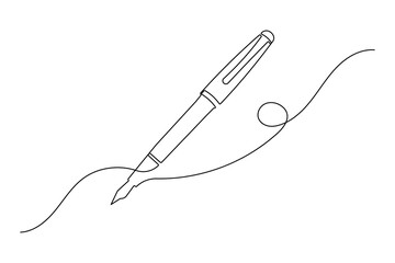 Obraz premium Continuous one line art of a classic fountain pen drawing, a smooth, elegant, flowing ink line.