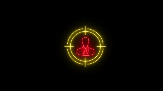 Target market concept, audience, focus group, public relations. Business person analyzes data to identify customer target groups concept. on a black background , with 4k video animation.