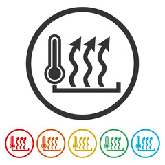 Heat icon. Set icons in color circle buttons