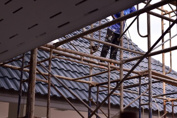 people, construction workers, Group of construction workers on building site, on the construction project