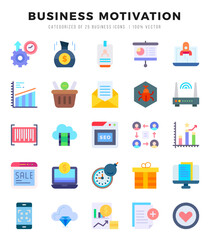 Vector icons set of BUSINESS MOTIVATION. Flat style Icons.