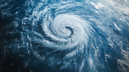 Aerial view of a powerful hurricane swirling.