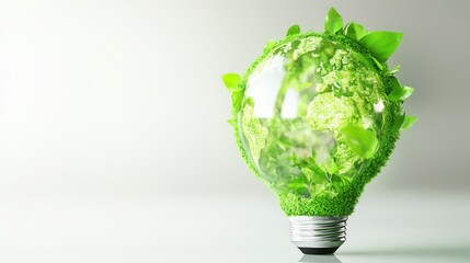 Eco-friendly light bulb with green plants.