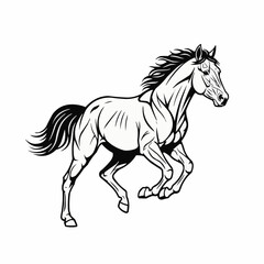 Monochrome vector illustration of a powerful running horse.