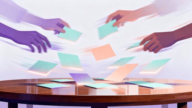 Generative AI hands sorting and distributing colorful cards