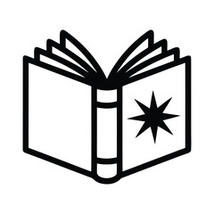 Open book icon with a star on the page, isolated on white background
