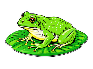 Cute green tree frog cartoon character vector illustration isolated on white
